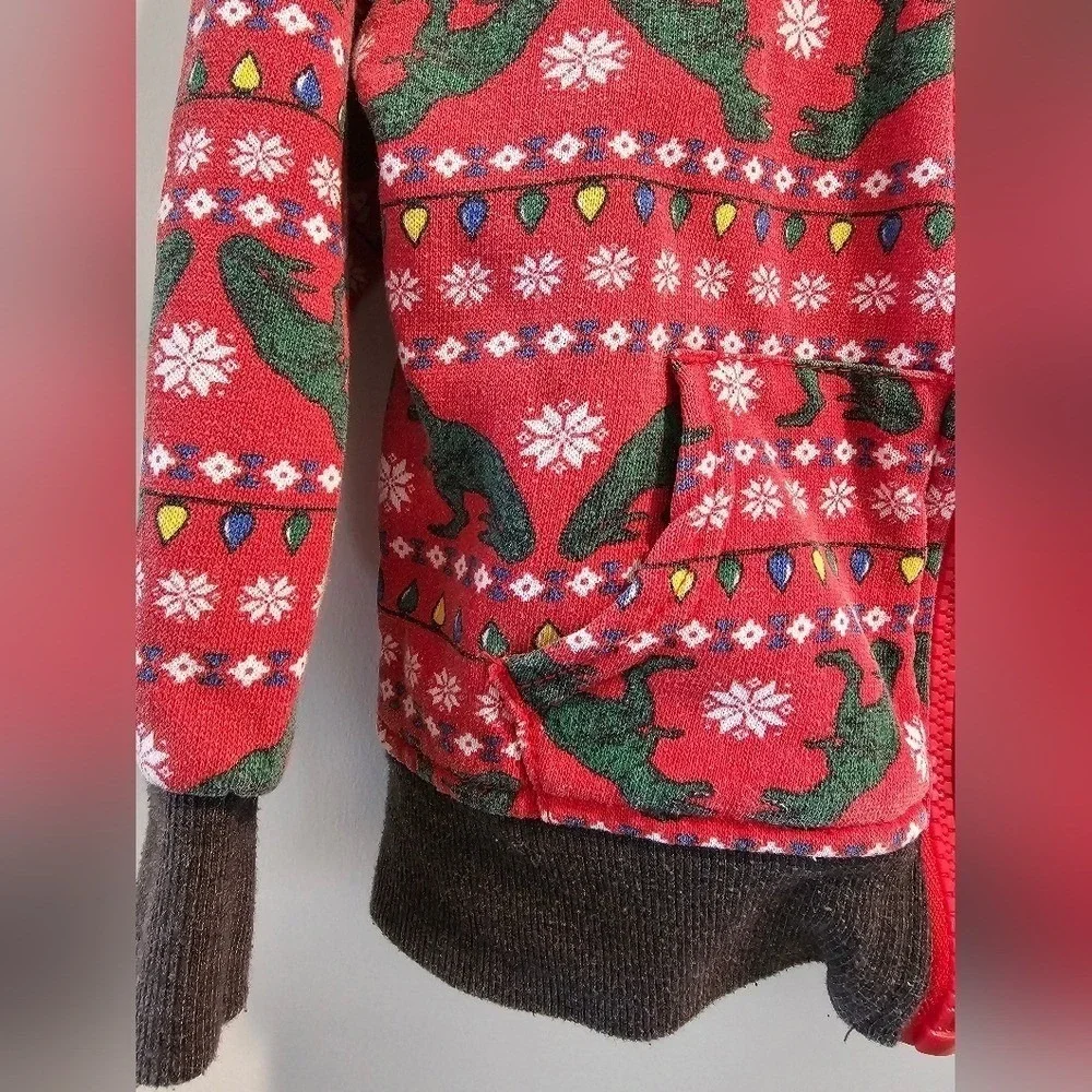 Kid's‎ sz2T Dinosaur Christmas Lights Snowflake Hoodie Pants Set Holiday